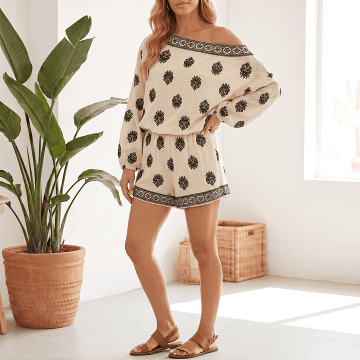 Solenne – Women's Effortless Boho Vacation Set with Pockets Cream /