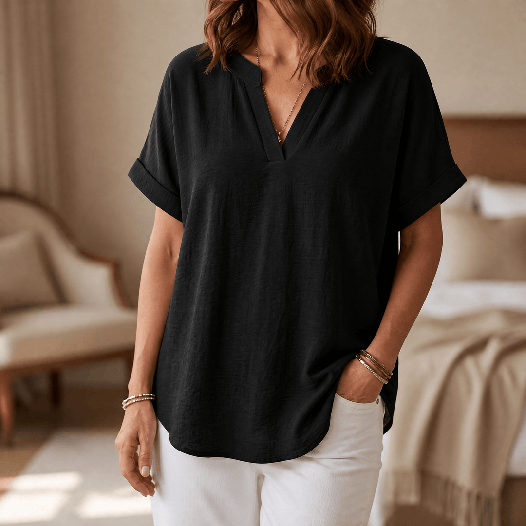 Solenne – Women's Soft Drape V-Neck Blouse Black / S