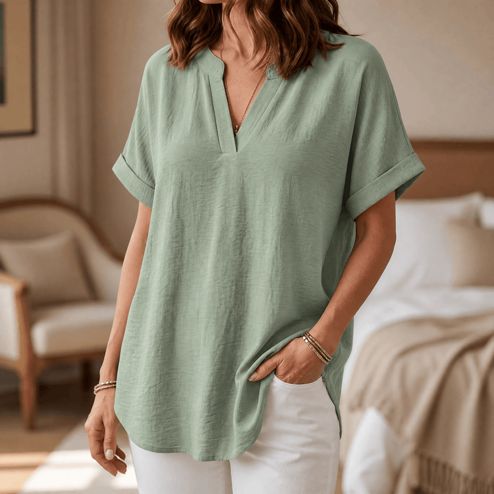 Solenne – Women's Soft Drape V-Neck Blouse Green / S
