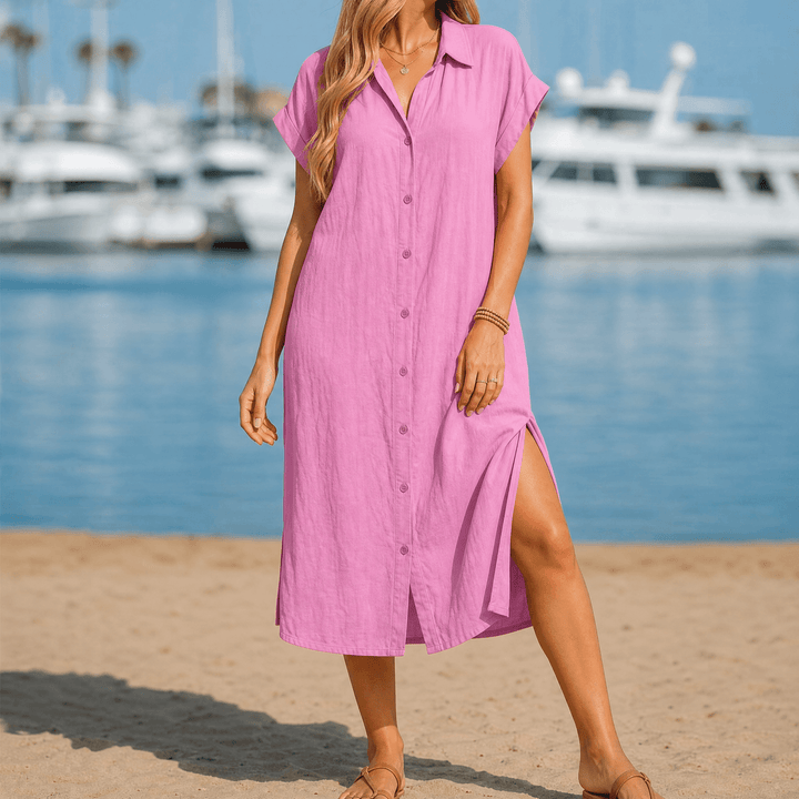 Solenya – Women's Breezy Button-Down Midi Dress Dusty Pink