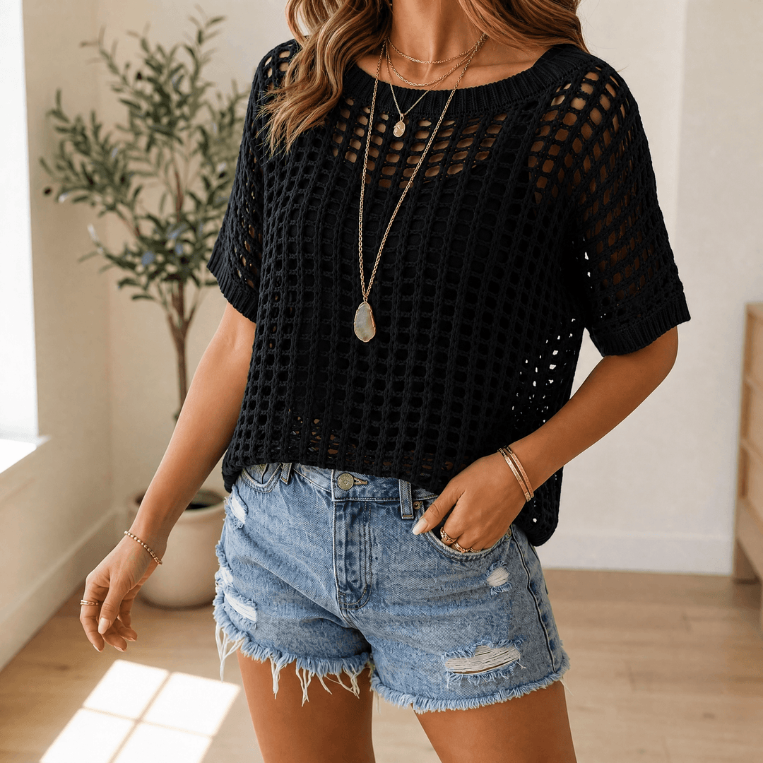 Solenya – Women's Breezy Open-Knit Summer Top Black / S