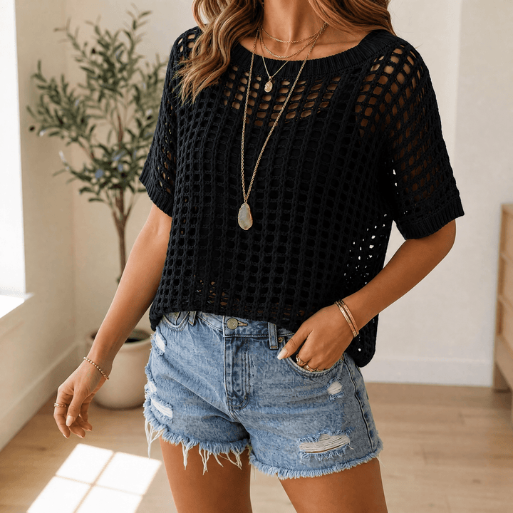 Solenya – Women's Breezy Open-Knit Summer Top Black / S