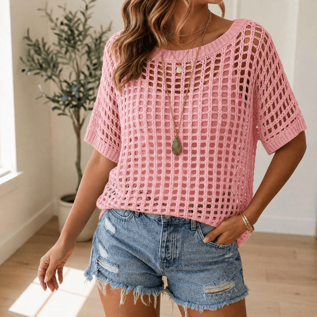 Solenya – Women's Breezy Open-Knit Summer Top Pink / S