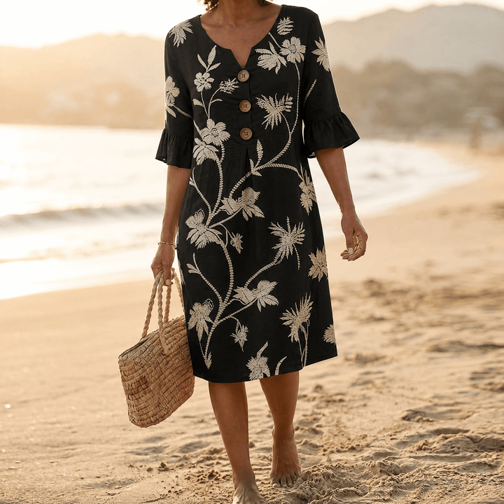 Solenya – Women's Embroidered Floral Midi Dress black