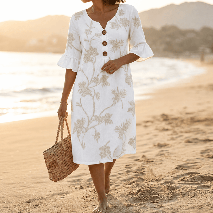 Solenya – Women's Embroidered Floral Midi Dress white