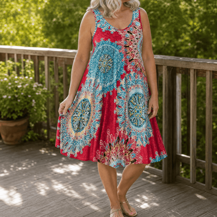 Solenya – Women's Flowy A-Line Sundress Red