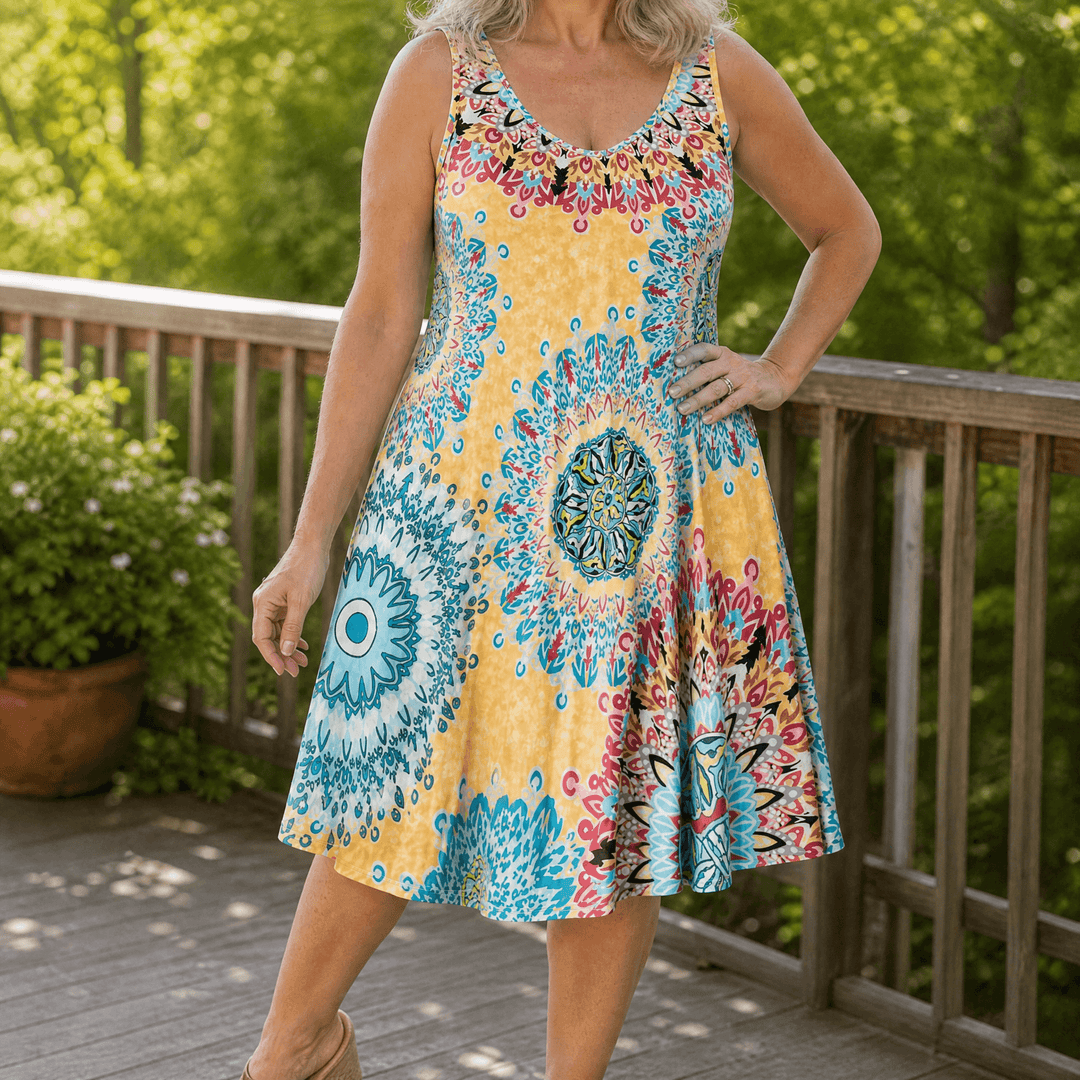 Solenya – Women's Flowy A-Line Sundress Yellow