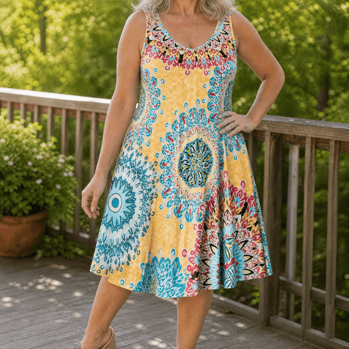 Solenya – Women's Flowy A-Line Sundress Yellow