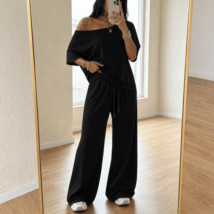 Solenya – Women's Off-Shoulder Two-Piece Set Black / S
