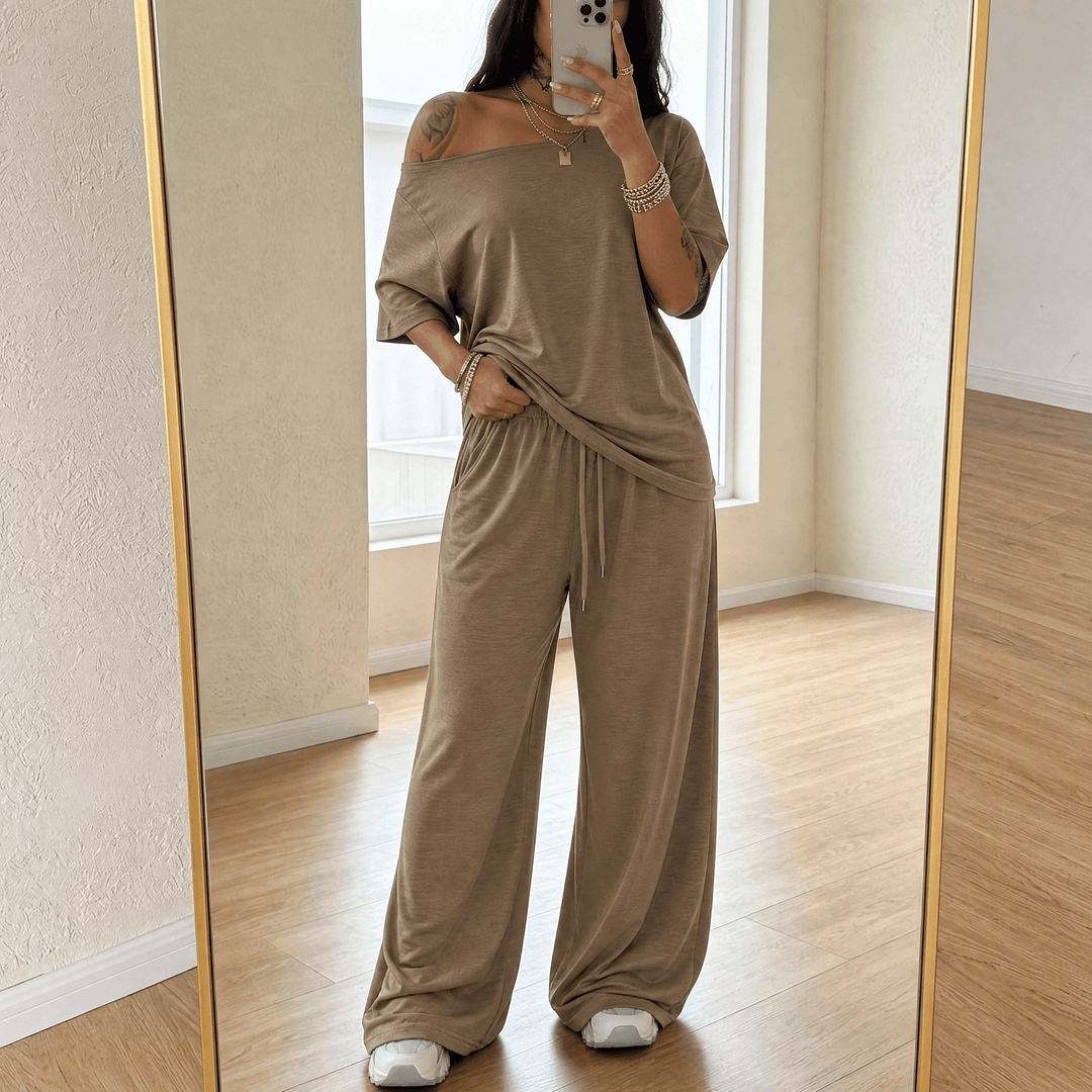 Solenya – Women's Off-Shoulder Two-Piece Set Camel / S