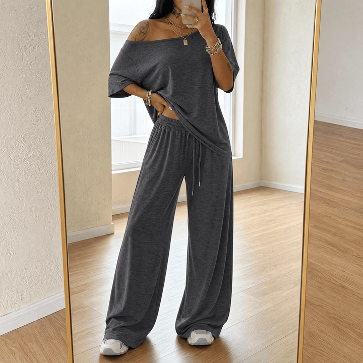 Solenya – Women's Off-Shoulder Two-Piece Set Charcoal Grey / S