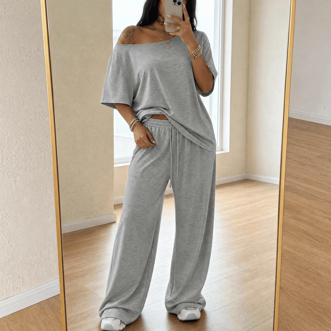 Solenya – Women's Off-Shoulder Two-Piece Set Heather Grey / S