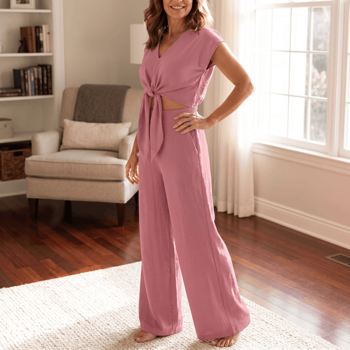 Solenza – Flattering Two-Piece Set with Wide-Leg Pants Dusty Pink /