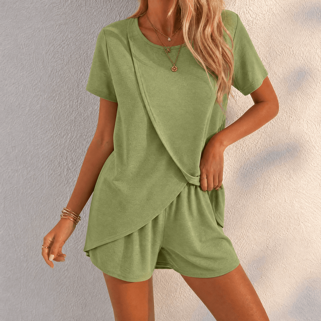 Solenza – Women's Tulip-Hem Two-Piece Summer Set Sage Green / S