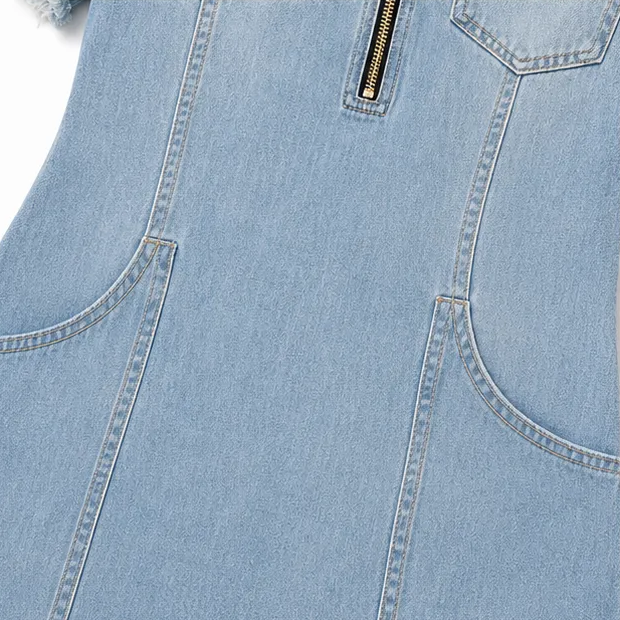 Solera – Cold Shoulder Zip Front Frayed Denim Mini Dress
