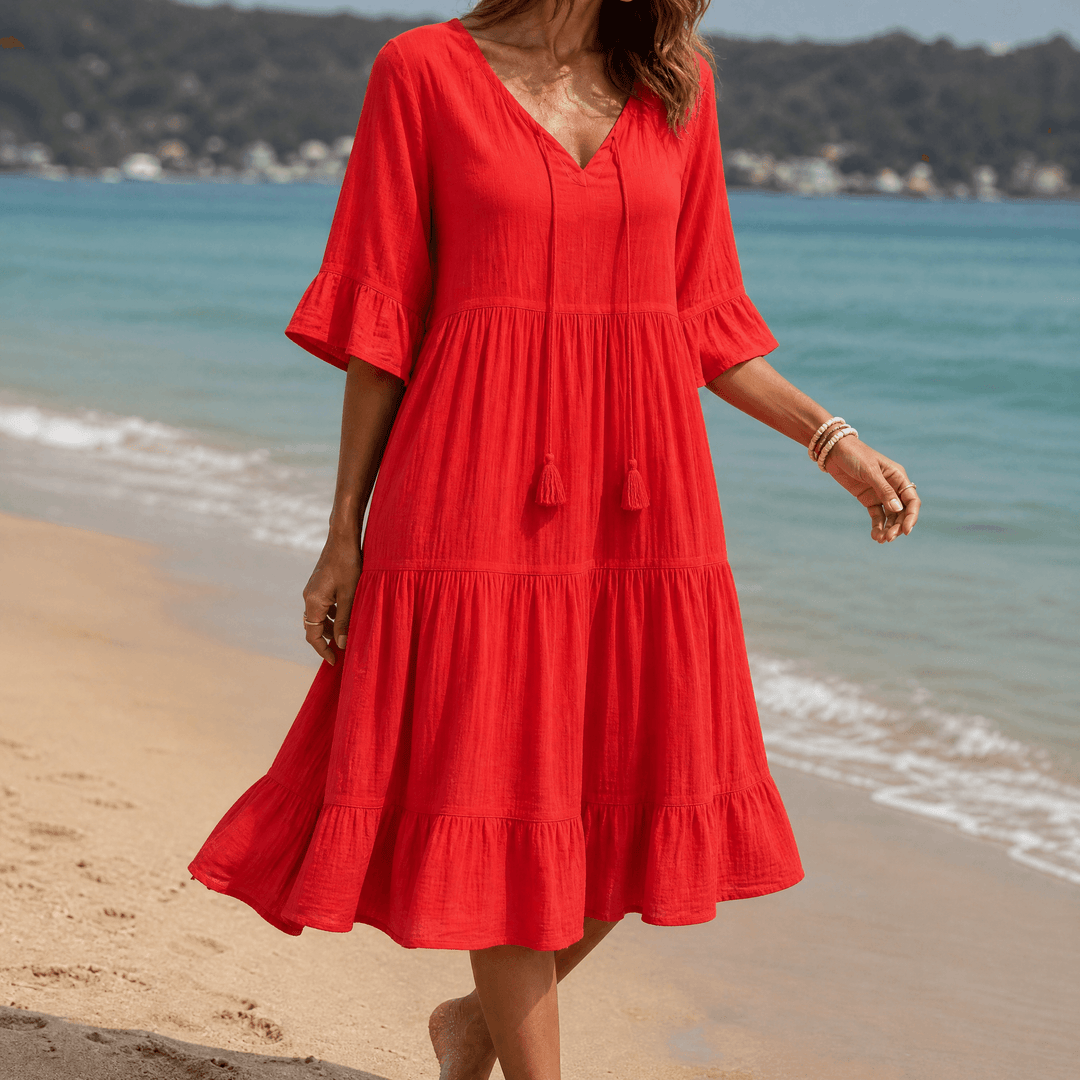 Solera – Women's Breezy V-Neck Cotton Dress red
