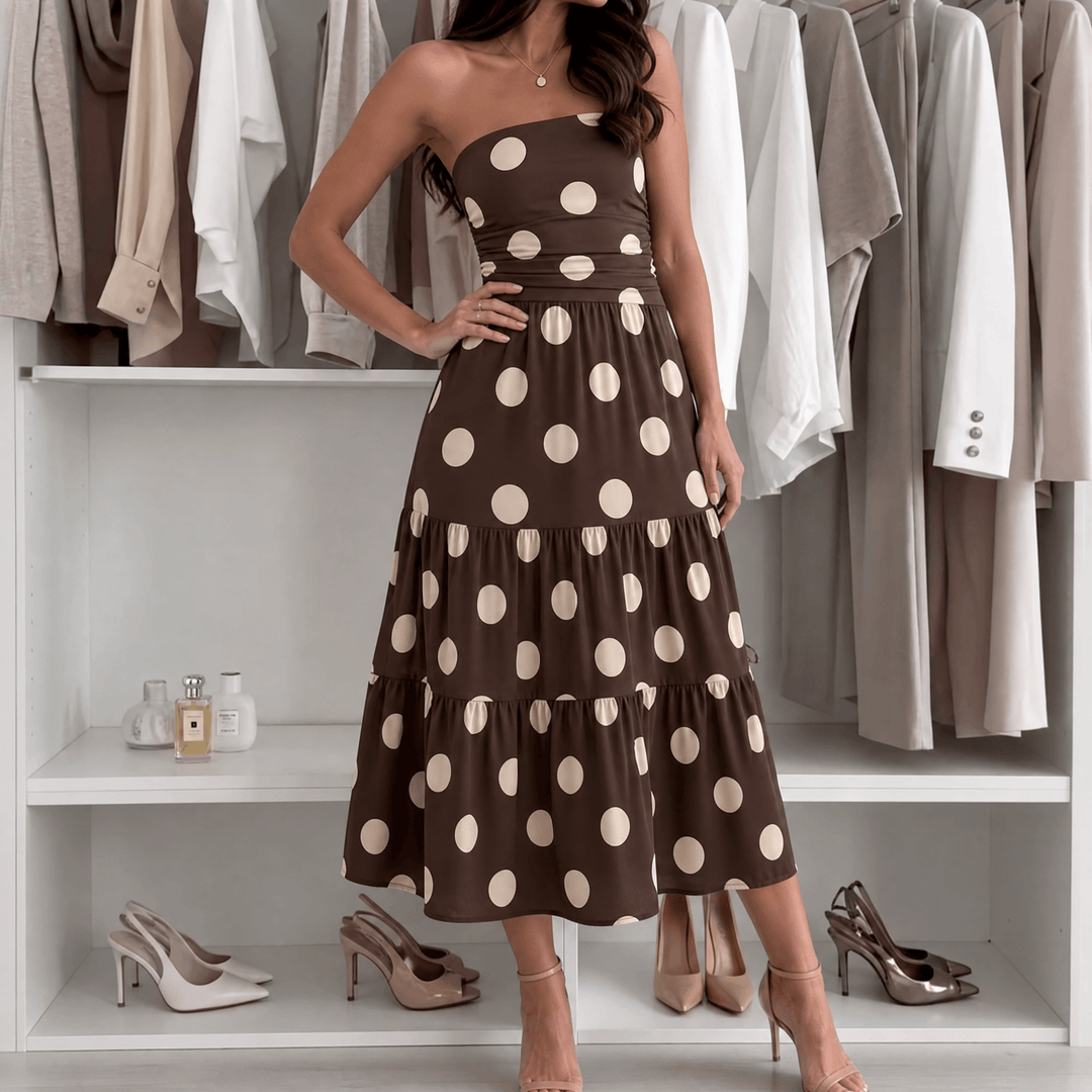 Soliana – Women's Sheer Tiered Polka Dot Dress brown