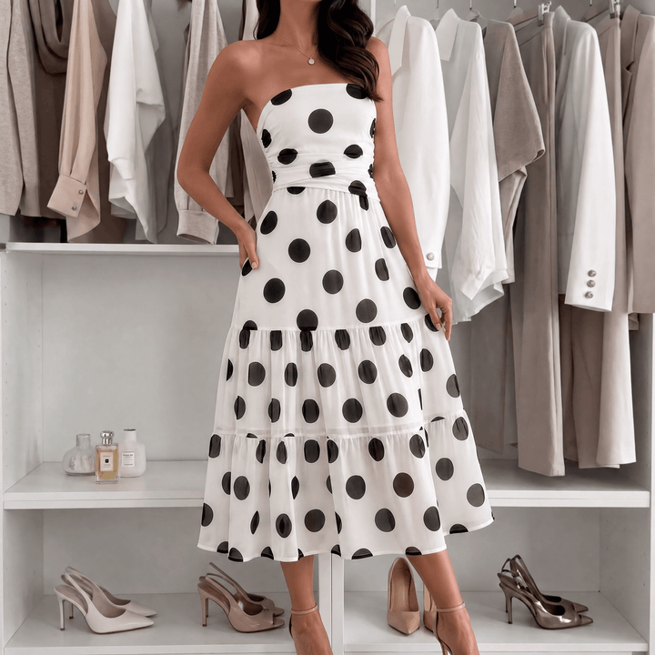 Soliana – Women's Sheer Tiered Polka Dot Dress white