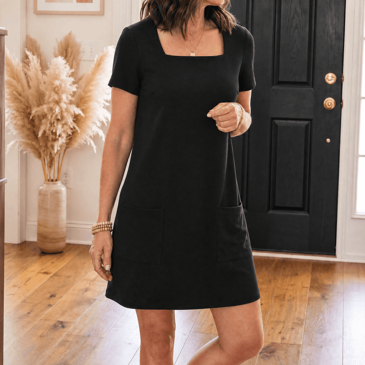 Soliva – Women's Soft Square-Neck Pocket Dress black
