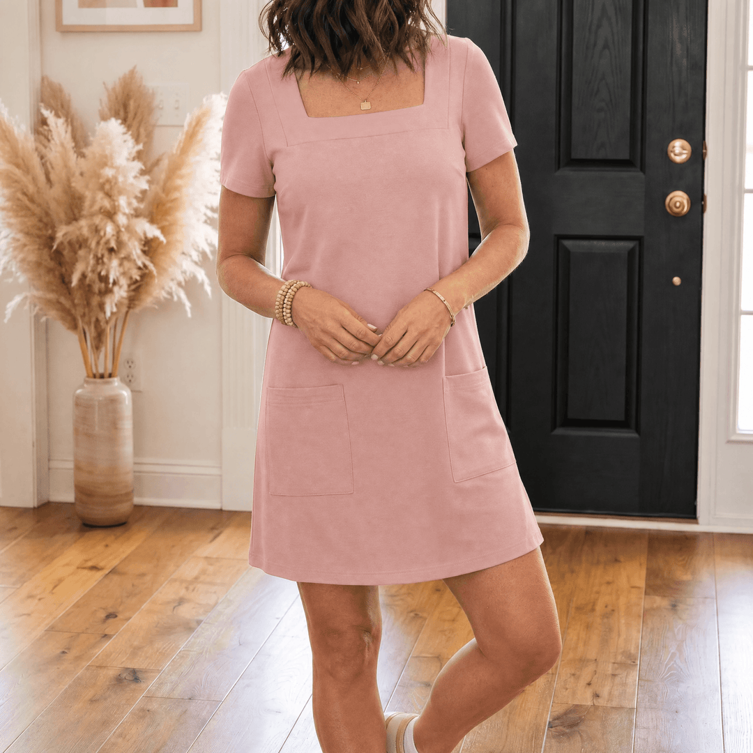 Soliva – Women's Soft Square-Neck Pocket Dress blush pink