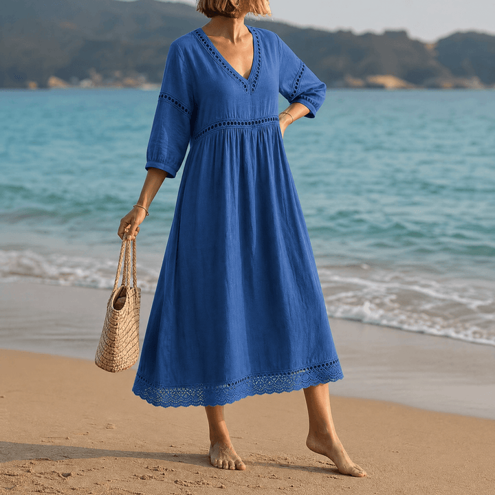 Solmera – Crochet Trim Midi Dress cobalt blue