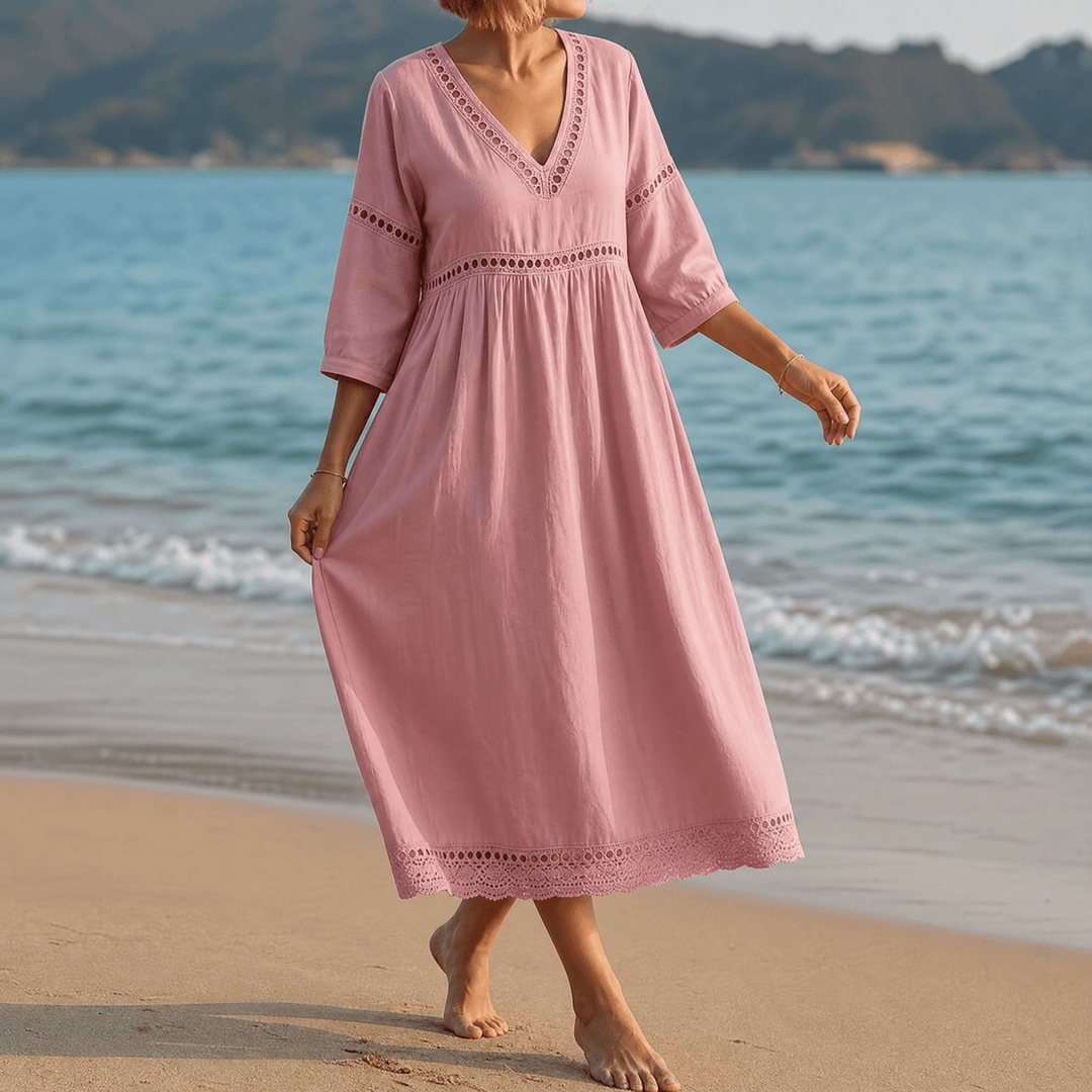 Solmera – Crochet Trim Midi Dress dusty pink