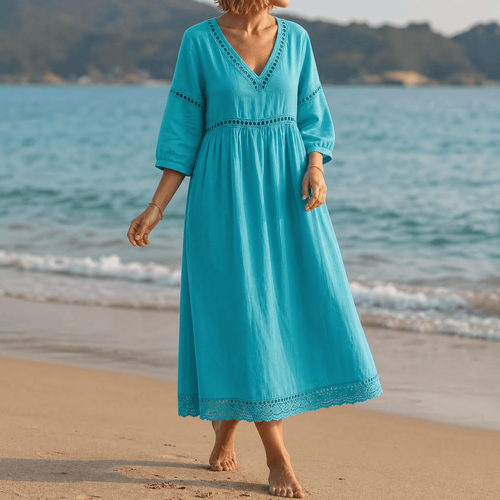 Solmera – Crochet Trim Midi Dress teal
