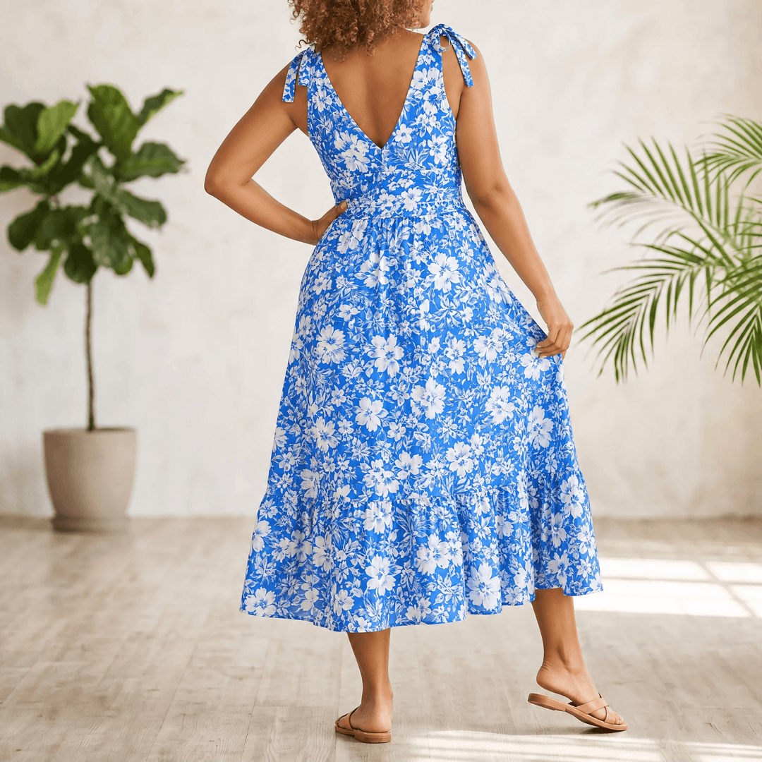 Solveya – Women's Floral One-Piece Swimsuit with Cover-Up Skirt Blue Floral /