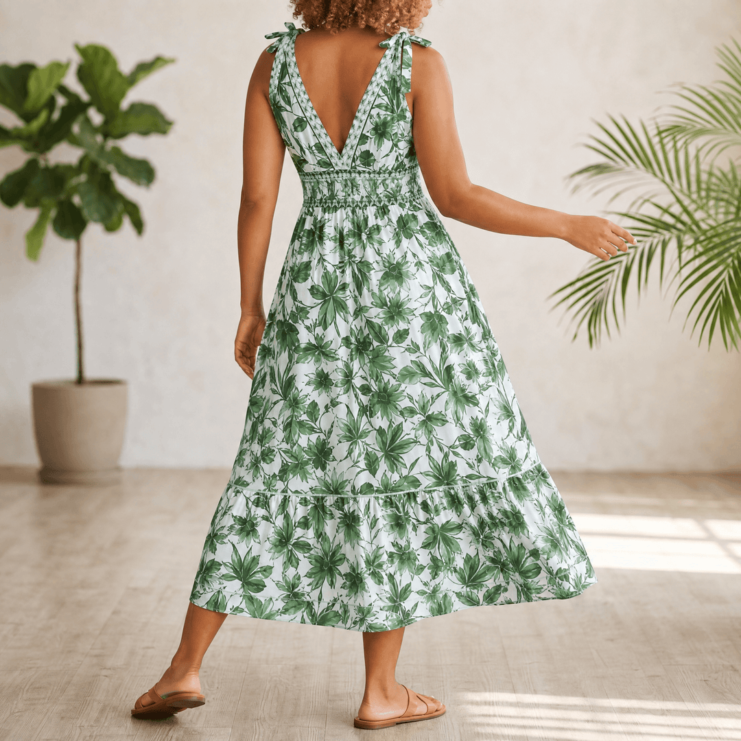 Solveya – Women's Floral One-Piece Swimsuit with Cover-Up Skirt Green Floral /