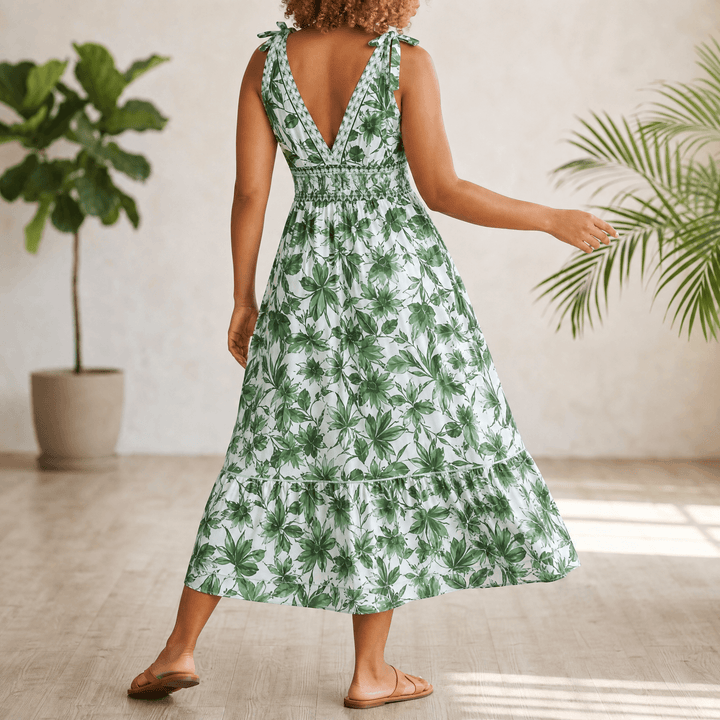 Solveya – Women's Floral One-Piece Swimsuit with Cover-Up Skirt Green Floral /