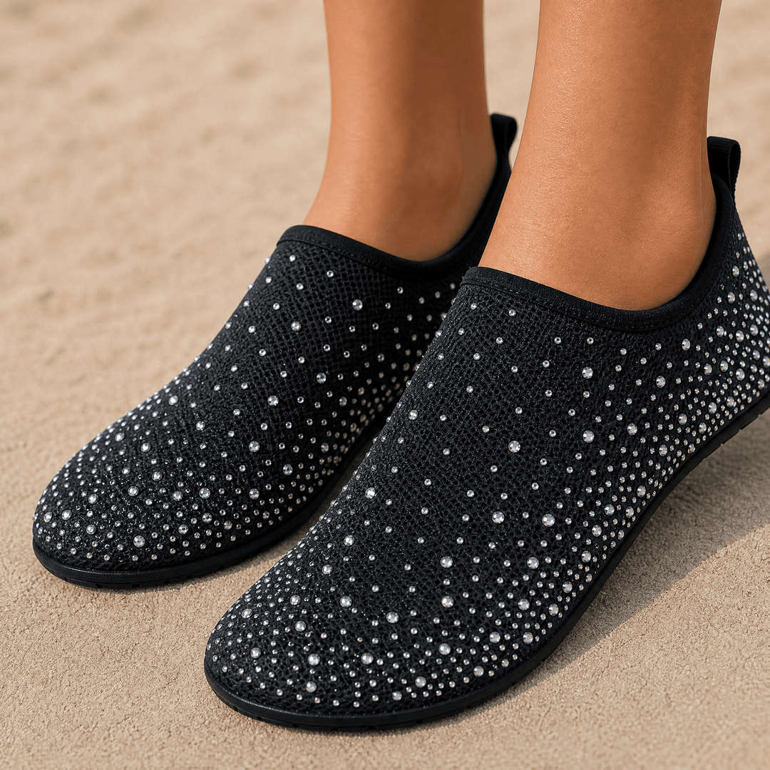 Sparkella – Rhinestone Slip-On Water Shoes Black white crystals / 5