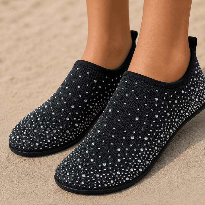 Sparkella – Rhinestone Slip-On Water Shoes Black white crystals / 5