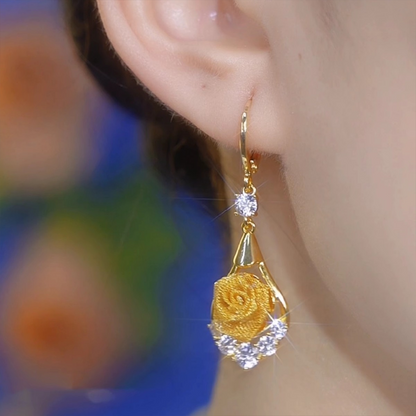 Roselune™ – Gold Rose Drop Earrings (50% Off)