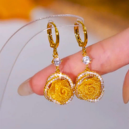 Roselune™ – Gold Rose Drop Earrings (50% Off)