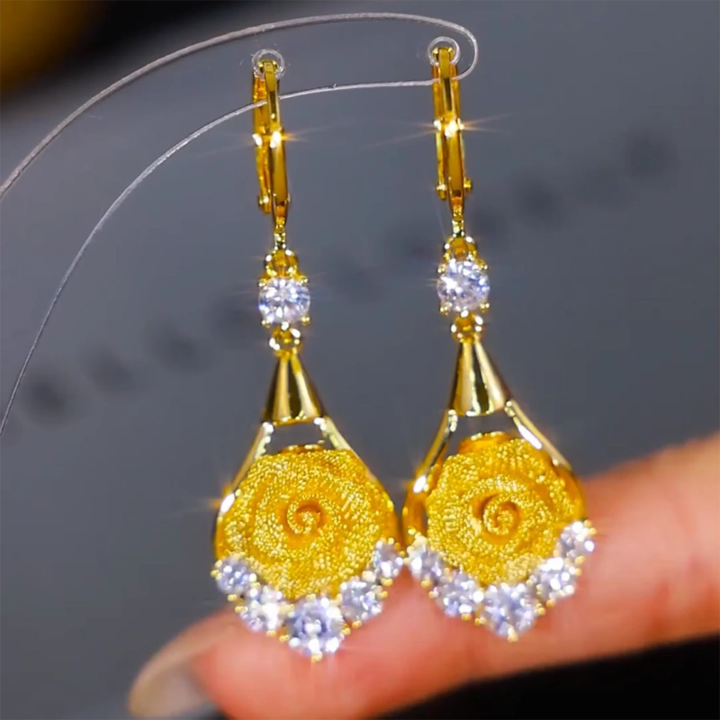 Roselune™ – Gold Rose Drop Earrings (50% Off)