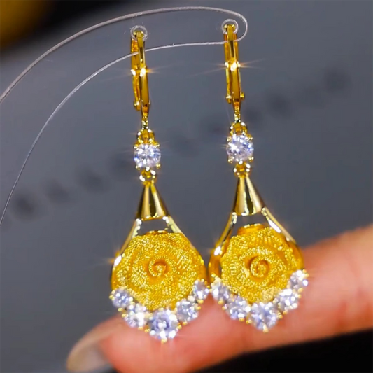 Roselune™ – Gold Rose Drop Earrings (50% Off)