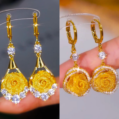 Roselune™ – Gold Rose Drop Earrings (50% Off)