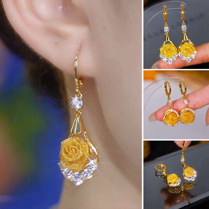 Roselune™ – Gold Rose Drop Earrings (50% Off)