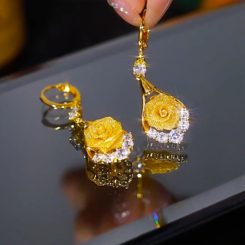 Roselune™ – Gold Rose Drop Earrings (50% Off)