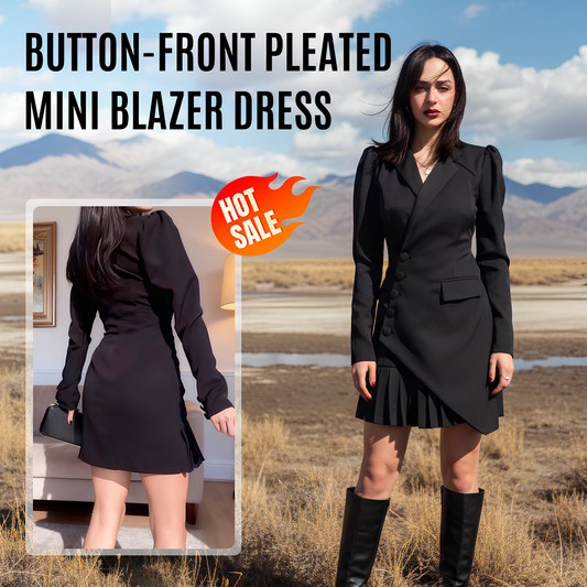Blairina™ – Button Front Pleated Mini Blazer Dress