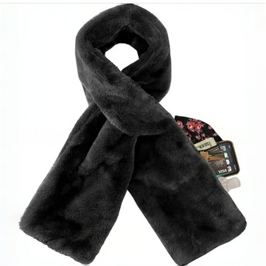Velancia™ – Soft Faux Fur Scarf with Zip Pocket