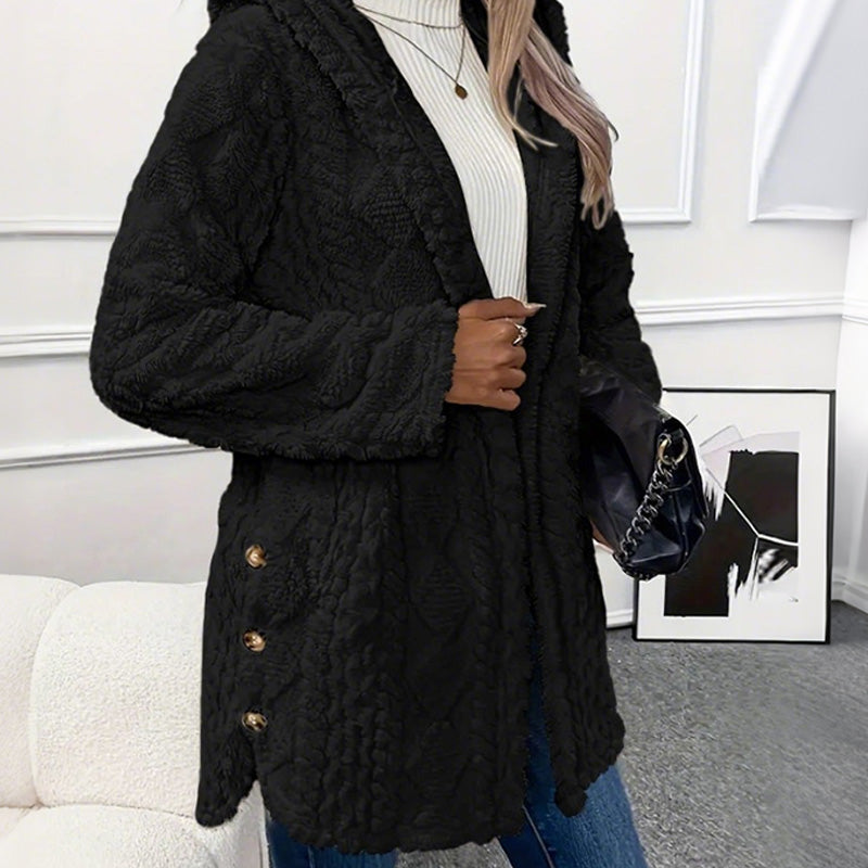 Hearth & Hood – Textured Hooded Button-Front Cardigan