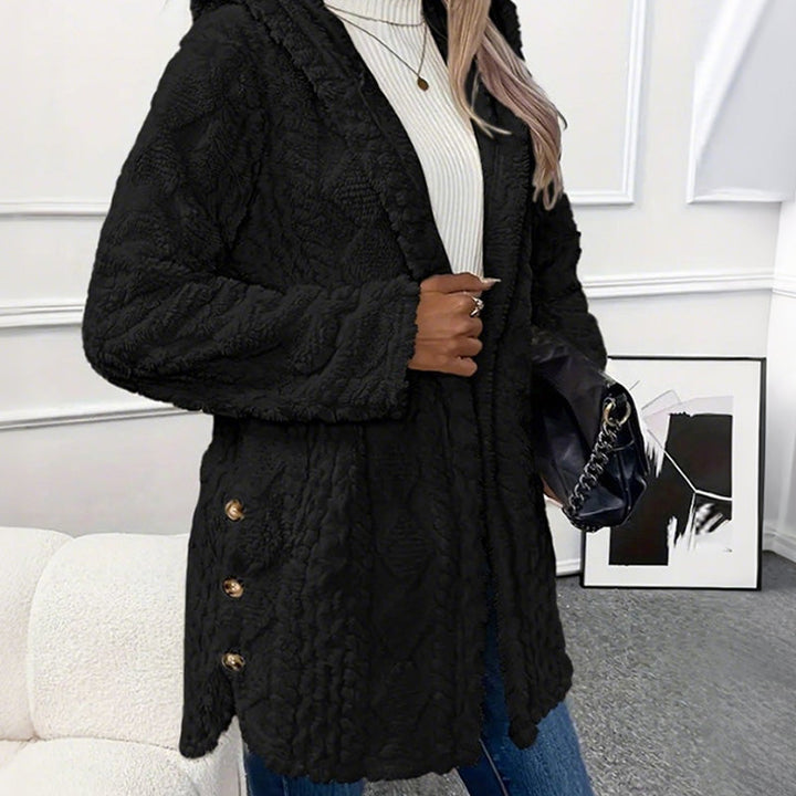 Hearth & Hood – Textured Hooded Button-Front Cardigan