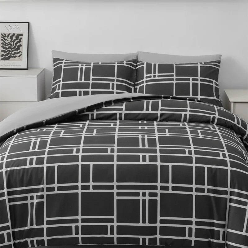 Gridfolia – Geometric Plaid-Grid Duvet Cover Set