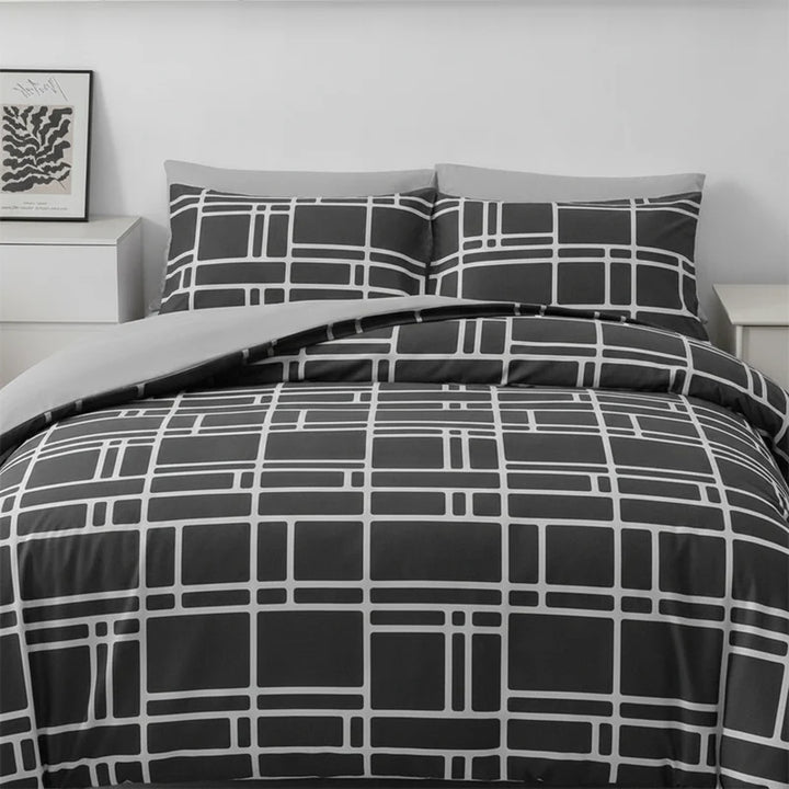 Gridfolia – Geometric Plaid-Grid Duvet Cover Set