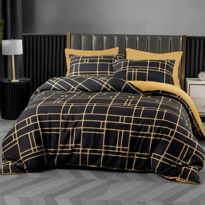 Gridfolia – Geometric Plaid-Grid Duvet Cover Set