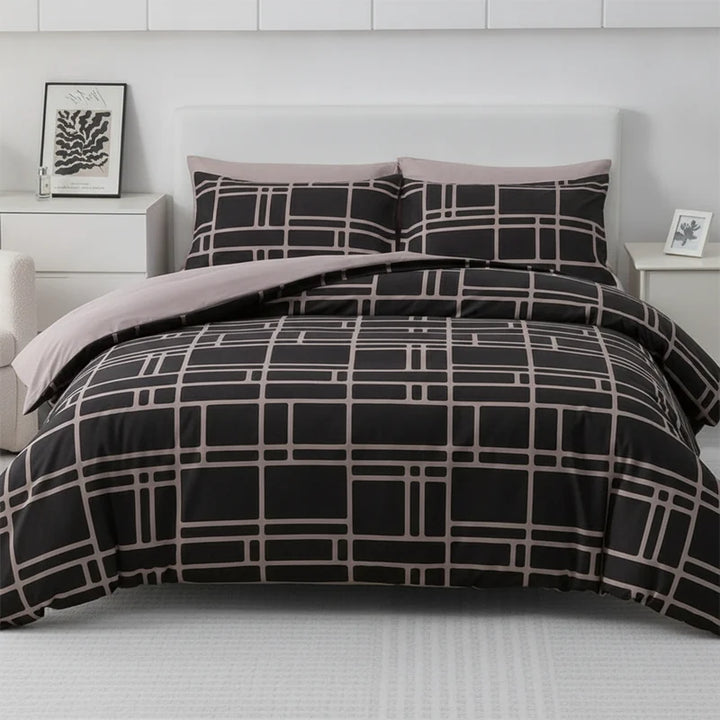 Gridfolia – Geometric Plaid-Grid Duvet Cover Set