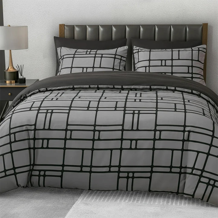 Gridfolia – Geometric Plaid-Grid Duvet Cover Set