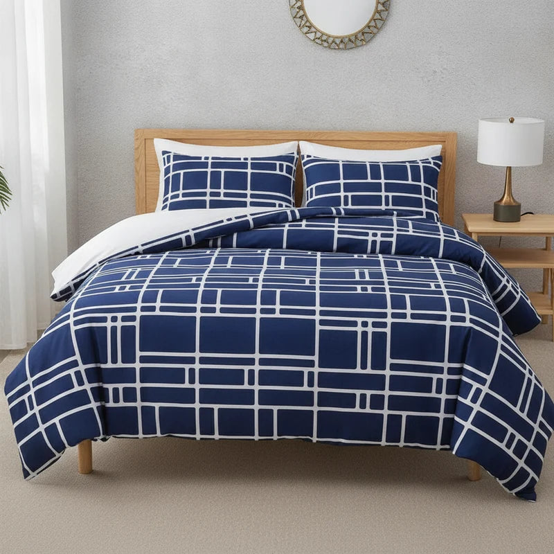 Gridfolia – Geometric Plaid-Grid Duvet Cover Set