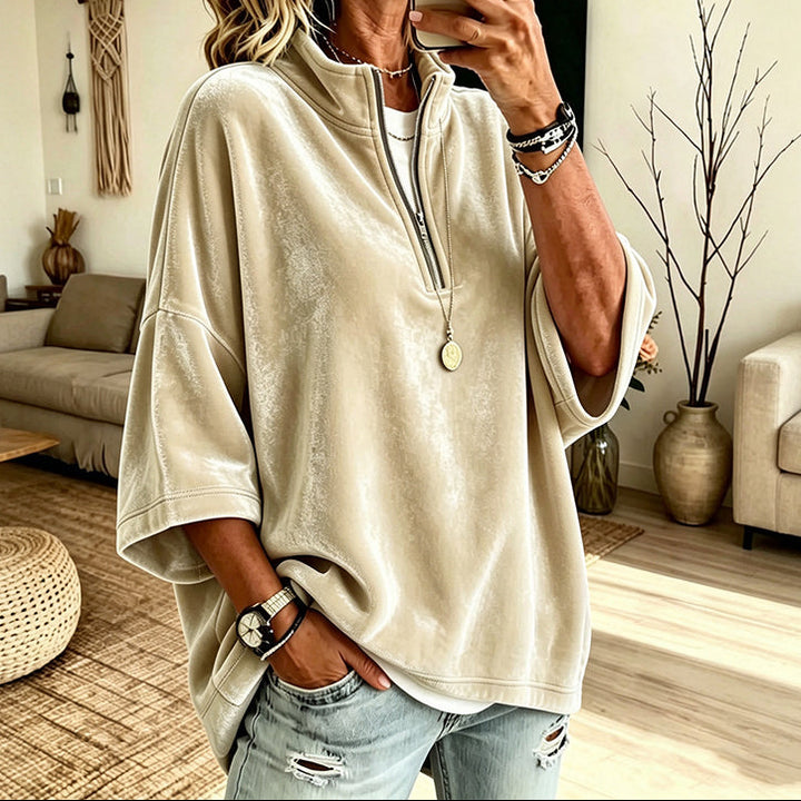 Wearbella – Half-Zip Funnel Neck Velour Pullover
